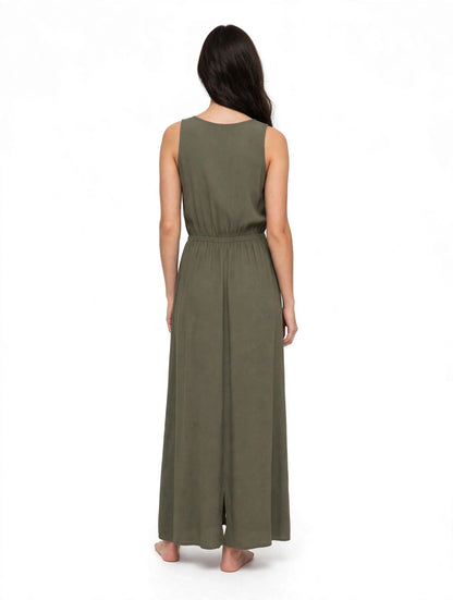 Langes Kleid (Maxi) LASCANA in Olivgrün (Khaki) mit Knöpfen