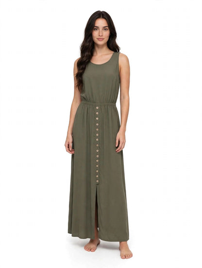 Langes Kleid (Maxi) LASCANA in Olivgrün (Khaki) mit Knöpfen