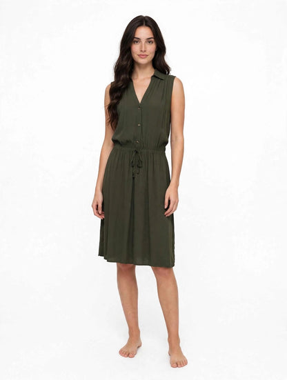 Ärmelloses Hemdblusenkleid LASCANA in Oliv (Khaki