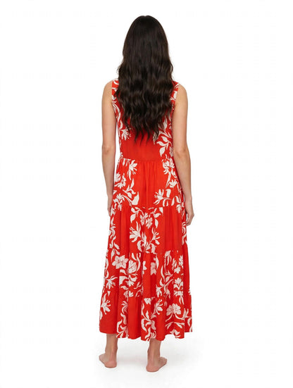 Langes (Maxi-)Kleid LASCANA in Rot mit weißen Blumen