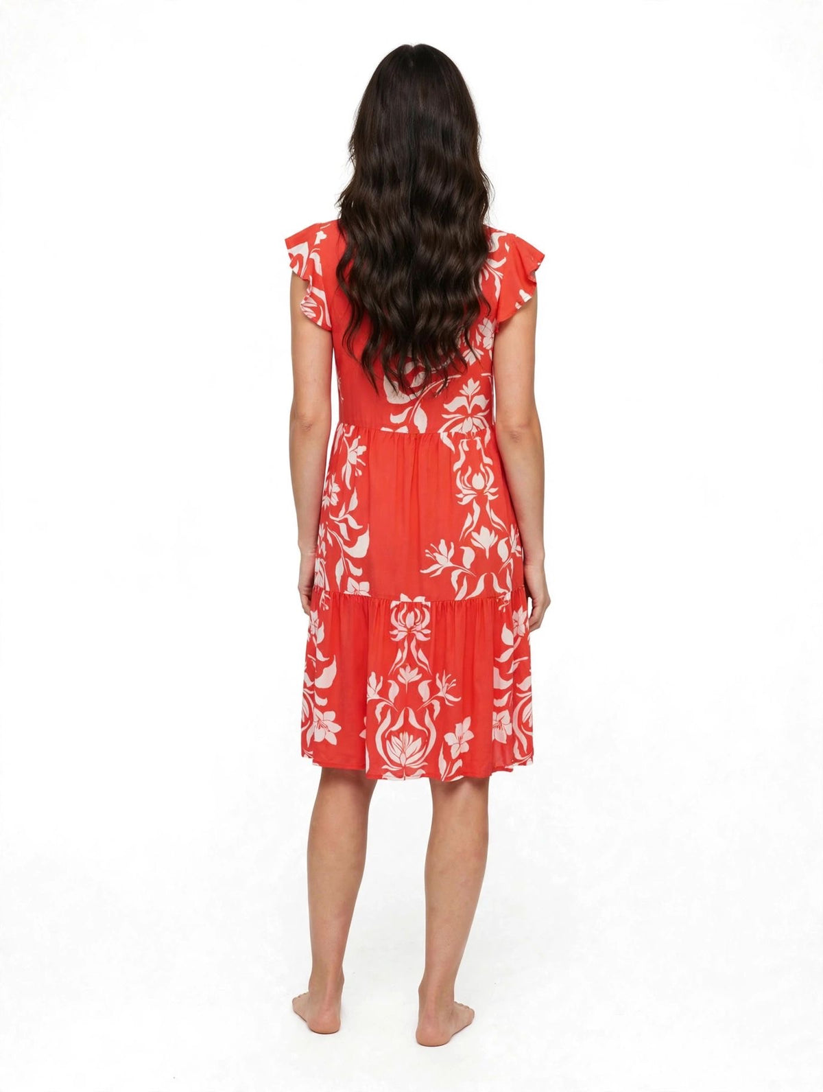 Kurzes LASCANA Kleid in Rot mit weißen Blumen
