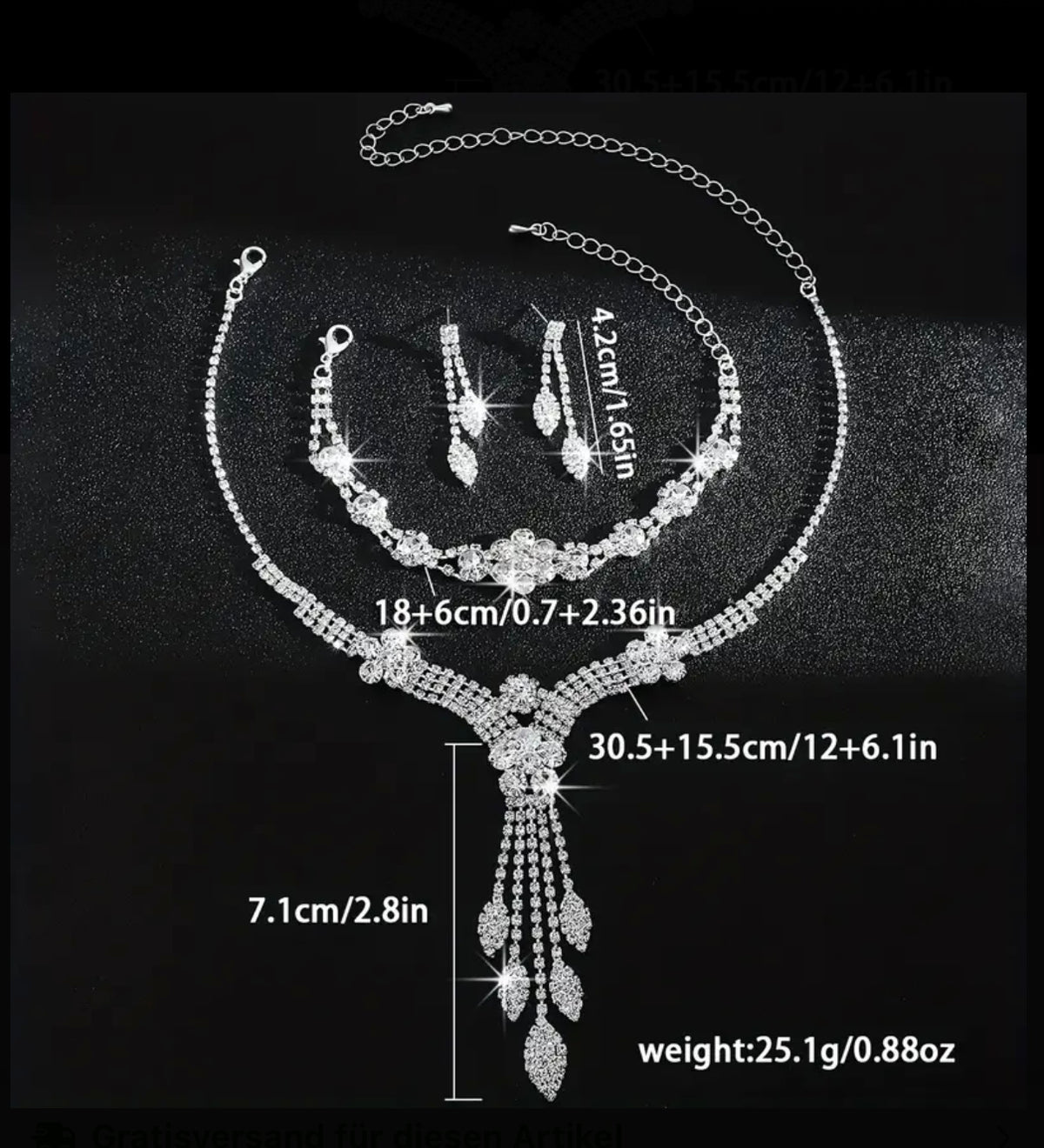 Elegantes Set aus Halskette, Armband und Ohrringen mit Quastenblättern